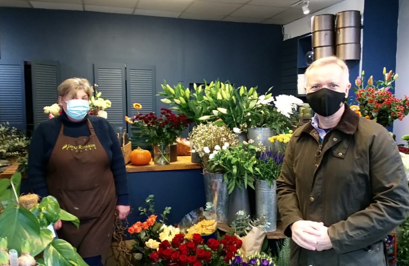 Rob Butler MP for Aylesbury visiting Jayne Richards Florist