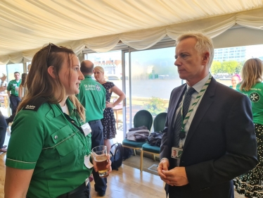 Rob Butler MP talks with a St John Ambulance Volunteer